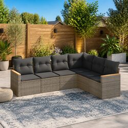 Garden Sofa Set 6 Piece Outdoor Furniture Patio Grey Poly Rattan with Cushions