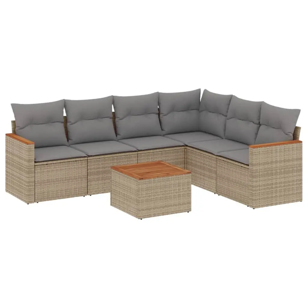 Outdoor Garden Sofa Set 7 Piece Patio Furniture Beige with Storage Cushions