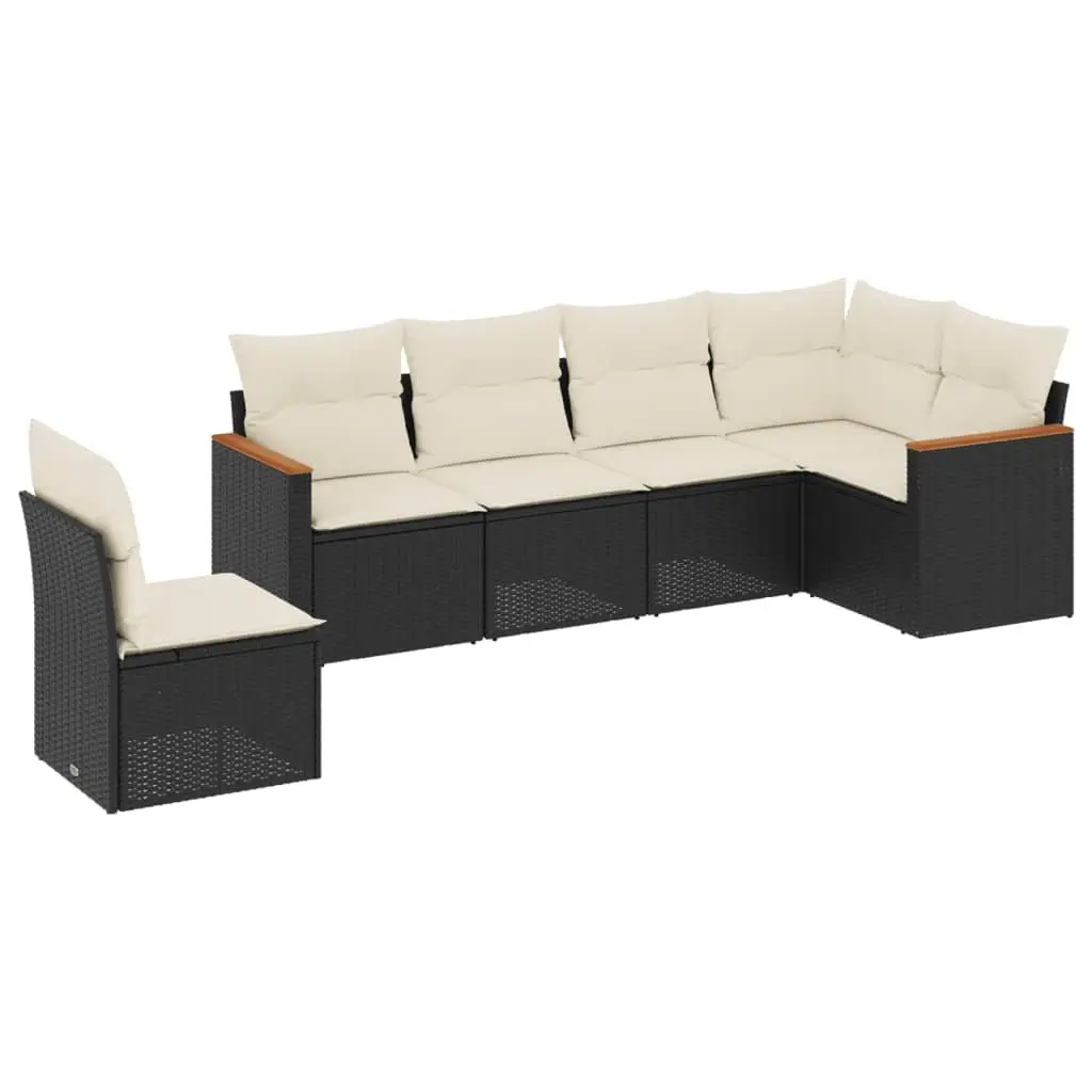 Garden Sofa Set 6 Piece Outdoor Furniture Patio Lounge Rattan Black Cushions