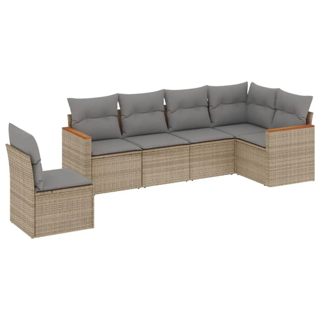 Garden Sofa Set 6 Piece Outdoor Furniture Beige Poly Rattan with Cushions