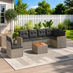 Garden Sofa Set 7 Piece Outdoor Furniture Grey Poly Rattan Patio Lounge with