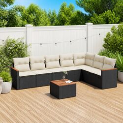Garden Sofa Set 8 Piece Outdoor Furniture Black Poly Rattan Patio Lounge with