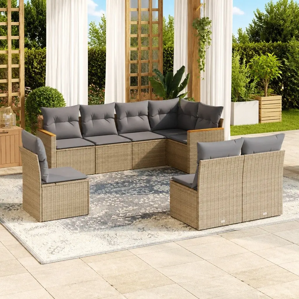 Garden Sofa Set Modular 8 Piece Outdoor Furniture Patio Sectional Beige with Cushions
