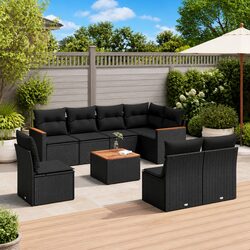 Garden Sofa Set 9 Piece Outdoor Furniture Patio Sectional Black Poly Rattan