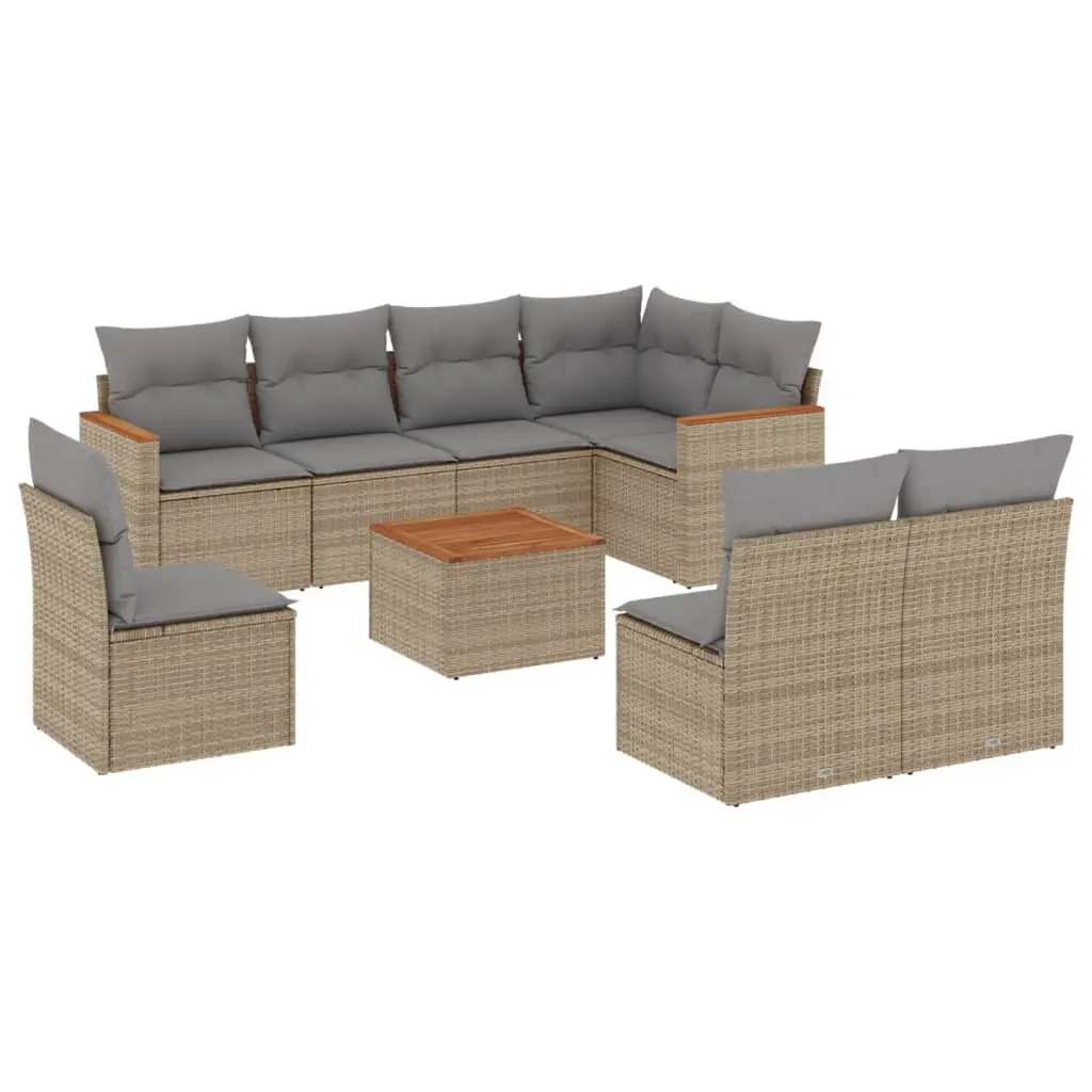 Garden Sofa Set 9 Piece Outdoor Furniture Beige Rattan Patio Sectional with