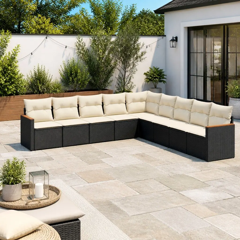 Garden Sofa Set 9 Piece Outdoor Furniture Patio Black Poly Rattan Modular