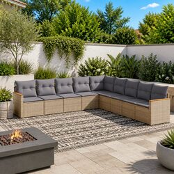 Garden Sofa Set 9 Piece Outdoor Furniture Patio Beige PE Rattan Modular Seating