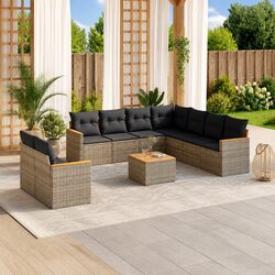 Garden Sofa Set 10 Piece Outdoor Furniture with Cushions Grey Poly Rattan Patio