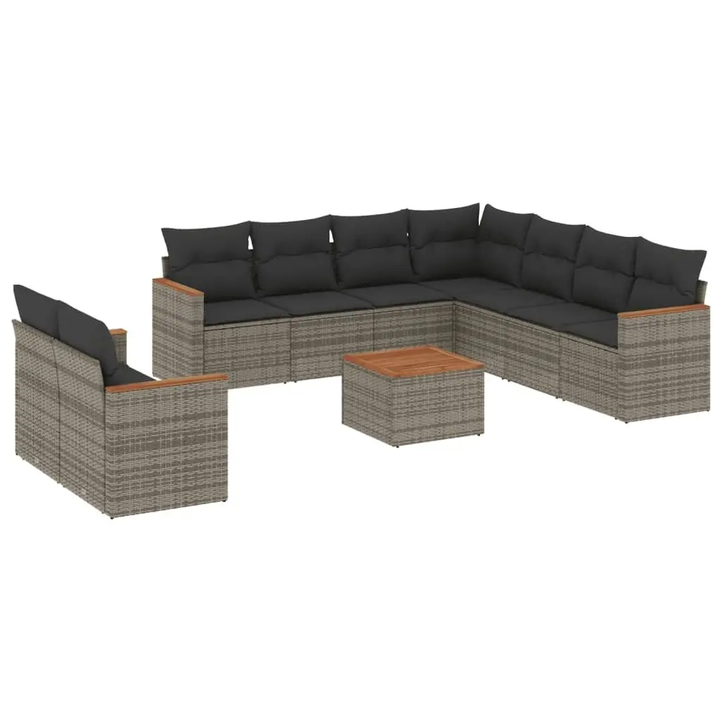 Garden Sofa Set 10 Piece Outdoor Furniture with Cushions Grey Poly Rattan Patio