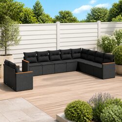 Garden Sofa Set 10 Piece Outdoor Furniture Black Poly Rattan Patio Seating with