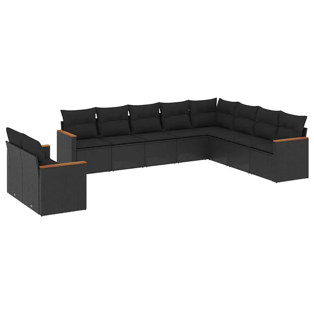 Garden Sofa Set Black Poly Rattan 10 Piece Outdoor Furniture