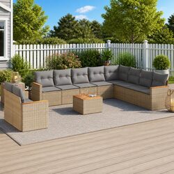 Outdoor Garden Sofa Set 11 Piece Beige Poly Rattan Patio Furniture with Cushions