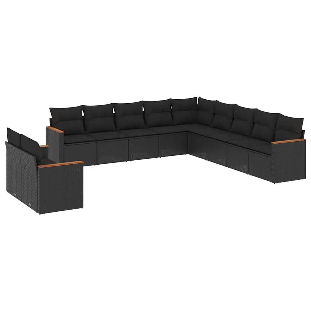 Modular Garden Sofa Set 11 Pieces Black PE Rattan Weather Resistant Outdoor Furniture