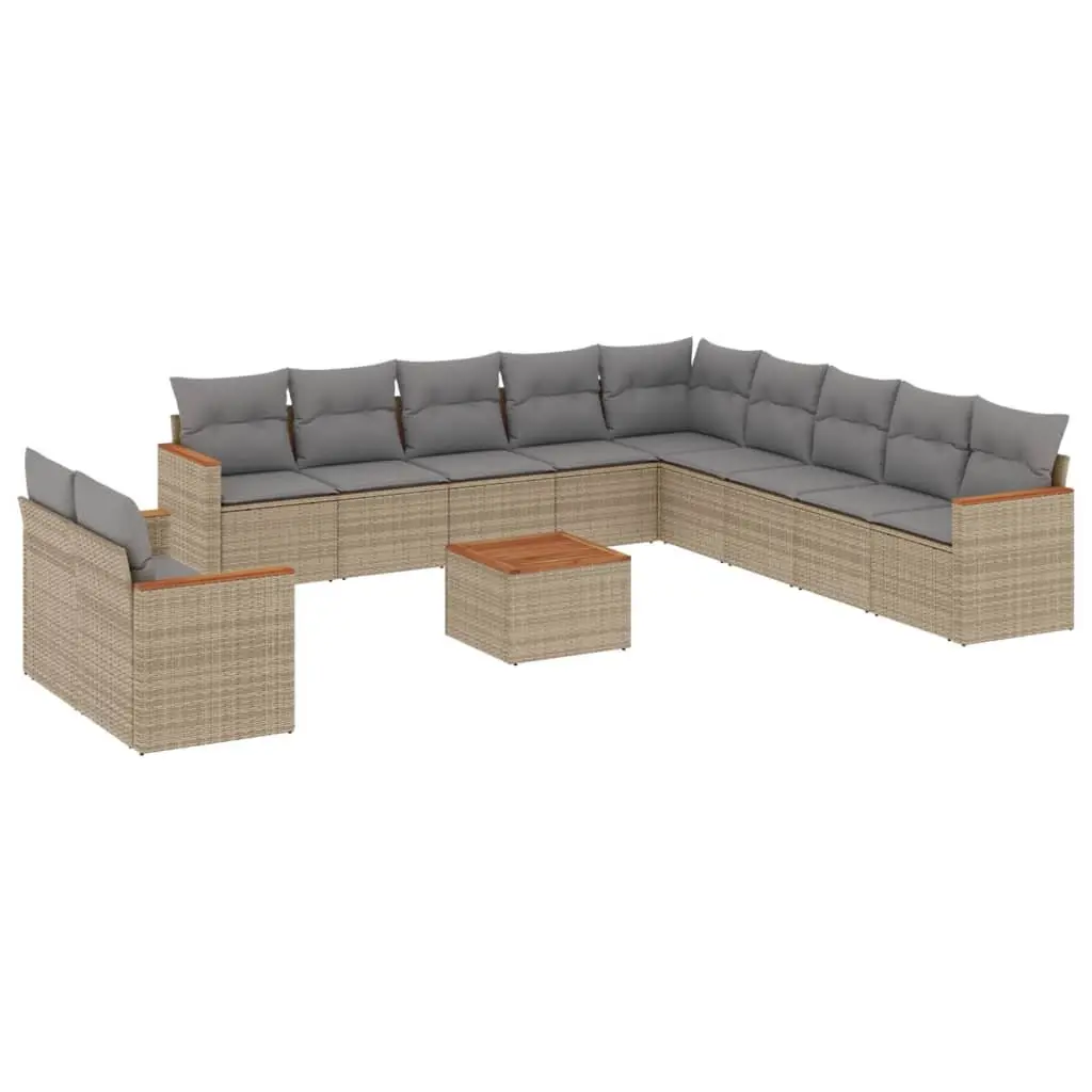 12 Piece Modular Outdoor Garden Sofa Set Beige PE Rattan with Cushions