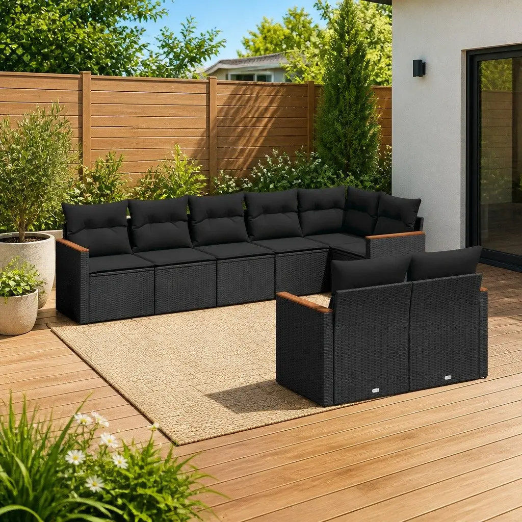 Garden Sofa Set 8 Piece Outdoor Furniture Patio Rattan Modular Black with