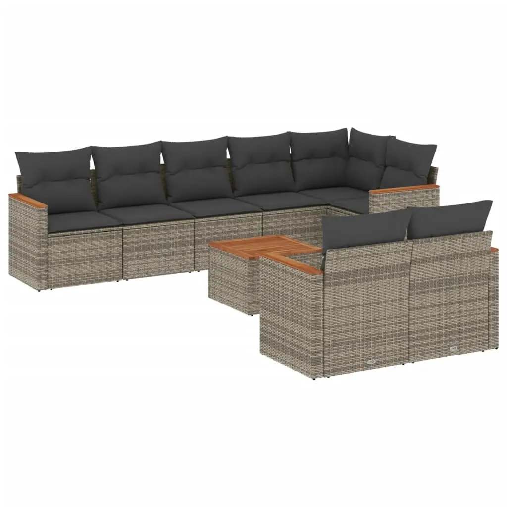 9 Piece Outdoor Garden Sofa Set Modular Grey PE Rattan Patio Furniture with Cushions