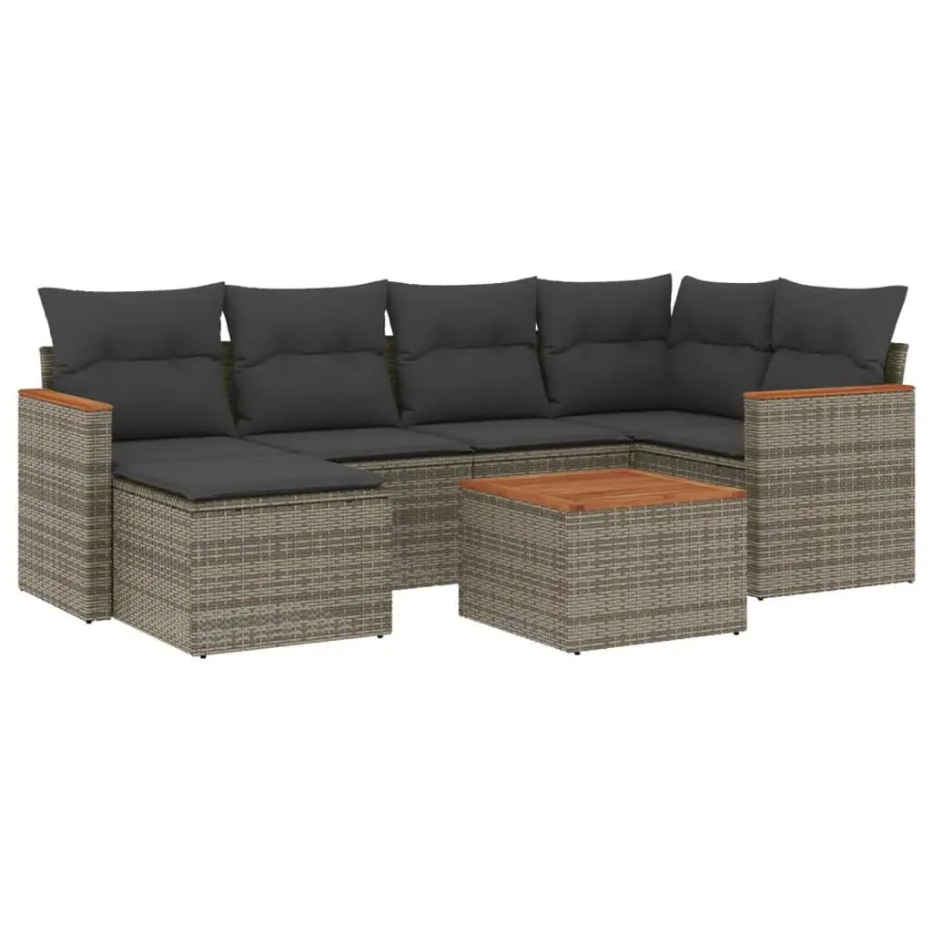Garden Sofa Set 7 Piece Outdoor Furniture Patio Grey Poly Rattan with Cushions