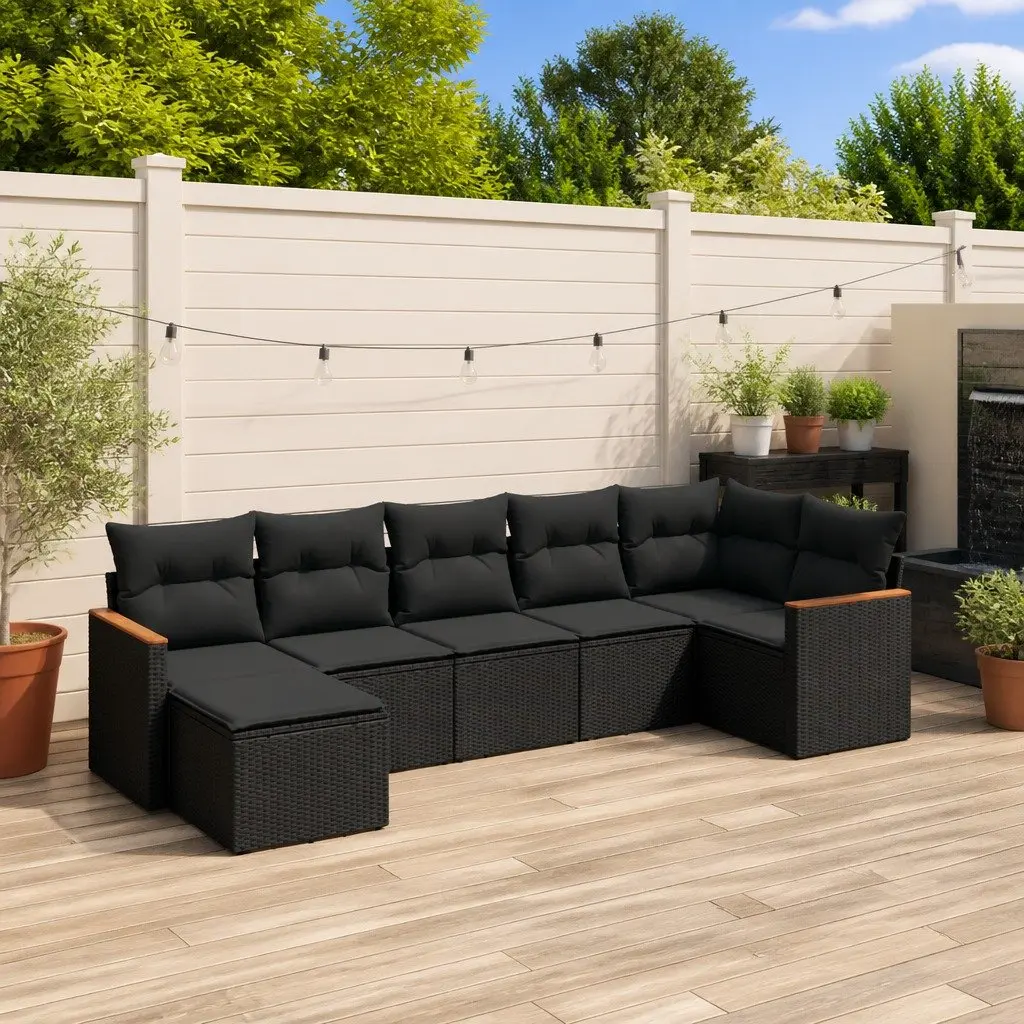 Garden Sofa Set 7 Piece Outdoor Furniture Patio Lounge Black Poly Rattan Modular