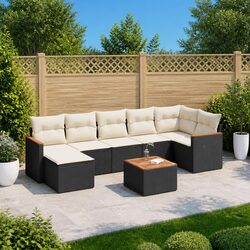 Garden Sofa Set 8 Piece Outdoor Furniture Patio Black Poly Rattan Modular with