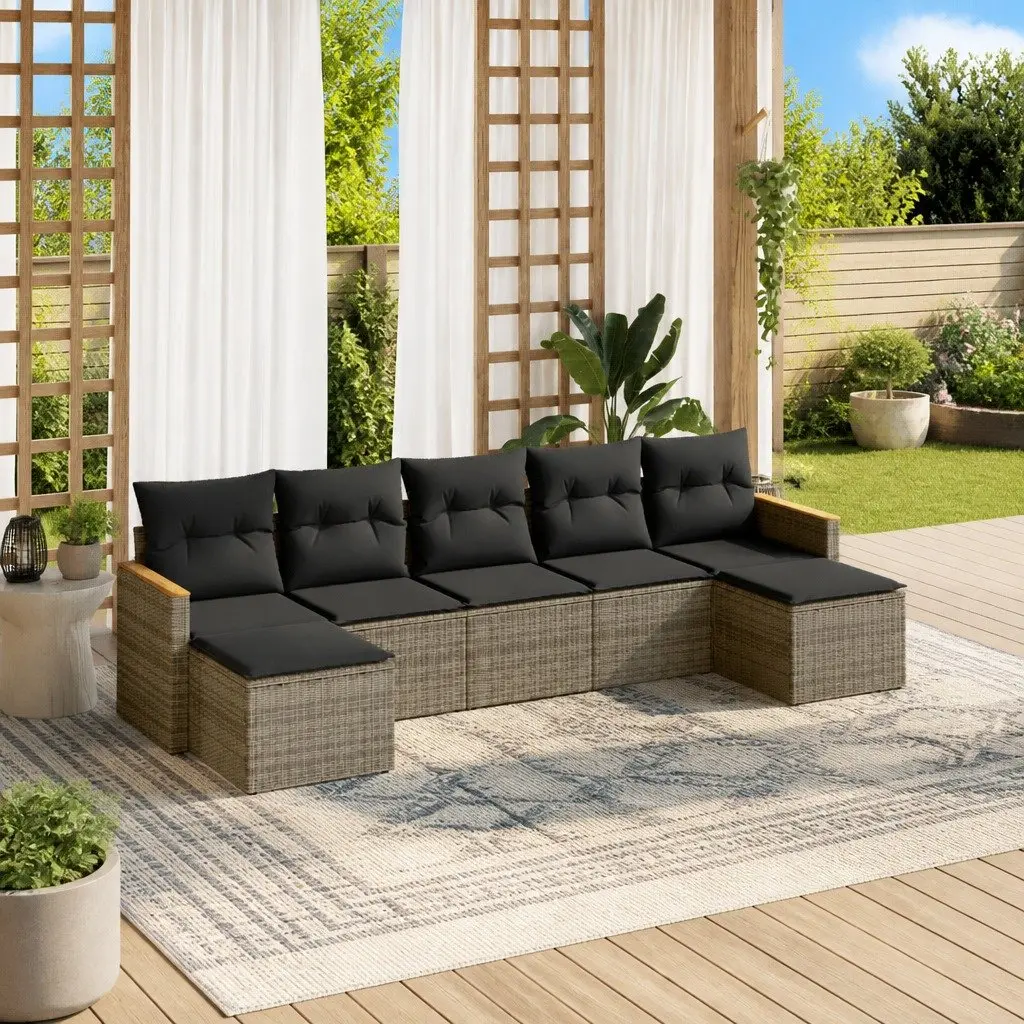 Garden Sofa Set 7 Piece Outdoor Furniture Patio Sectional with Cushions Grey