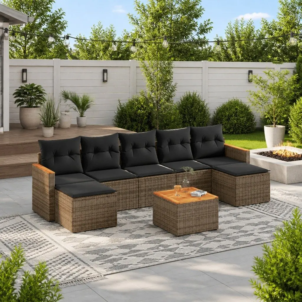 Garden Sofa Set 8 Piece Outdoor Furniture Grey Poly Rattan Patio Lounge Modular