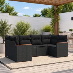 Garden Sofa Set 6 Piece Outdoor Furniture Black Poly Rattan Modular Patio Lounge