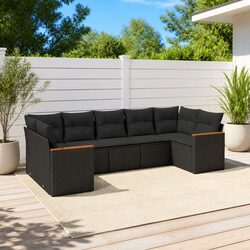 7 Piece Garden Sofa Set Black Poly Rattan Outdoor Furniture Patio Sectional