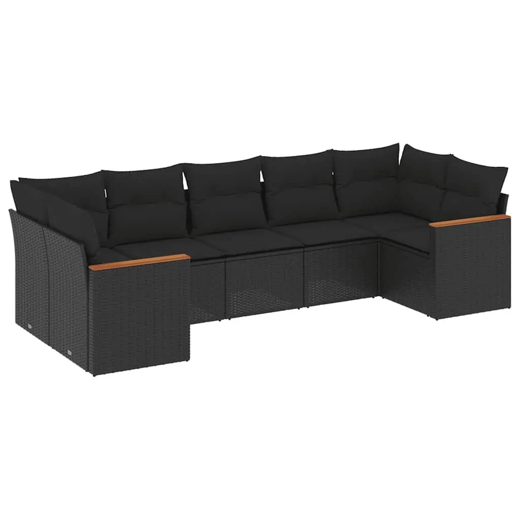 7 Piece Garden Sofa Set Black Poly Rattan Modular Outdoor Furniture with Storage