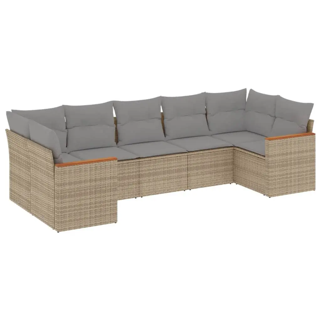 Garden Sofa Set 7 Piece Outdoor Furniture Patio Lounge Beige Poly Rattan Modular
