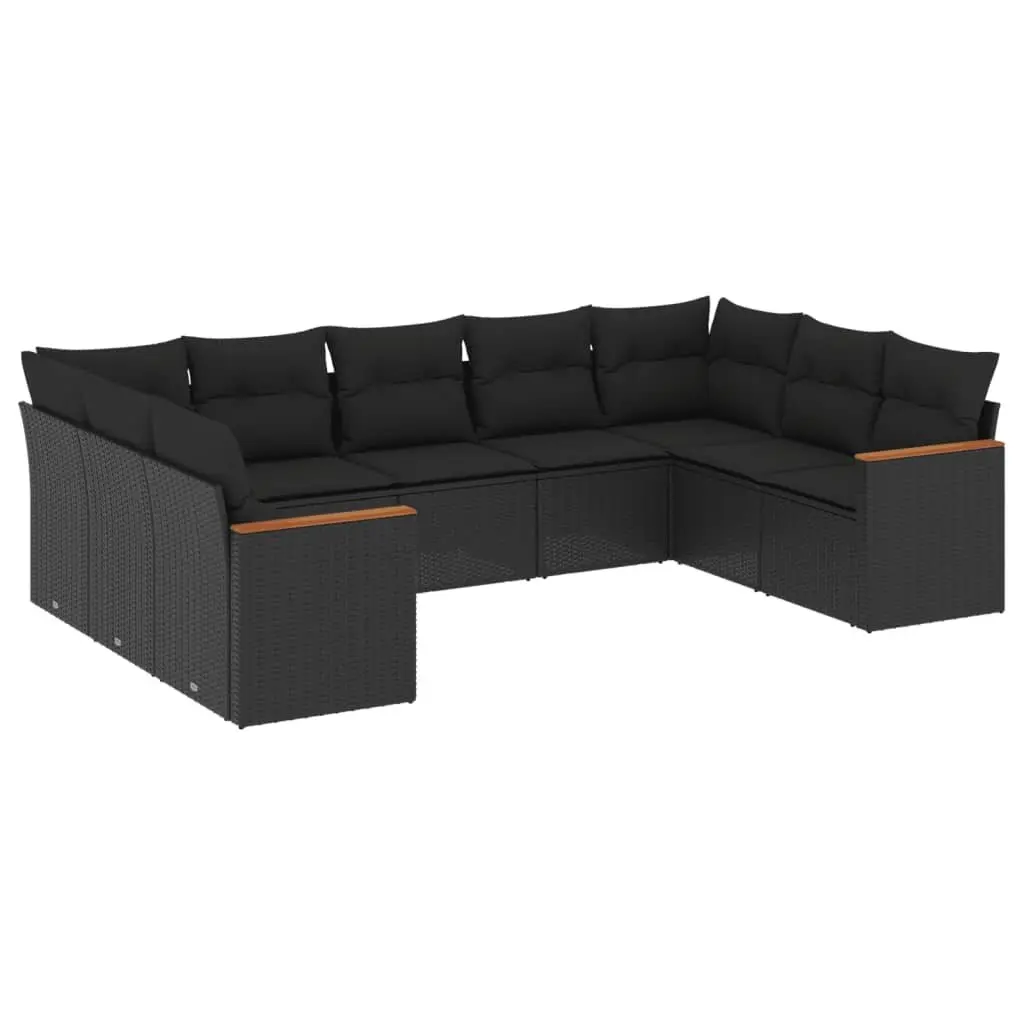 Garden Sofa Set 9 Piece Outdoor Furniture Patio Lounge Black Poly Rattan Modular