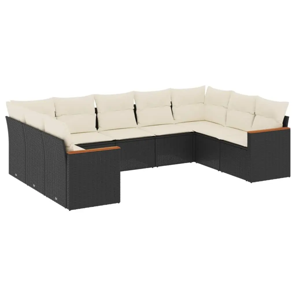 Garden Sofa Set 9 Piece Outdoor Patio Furniture Black Poly Rattan Modular with