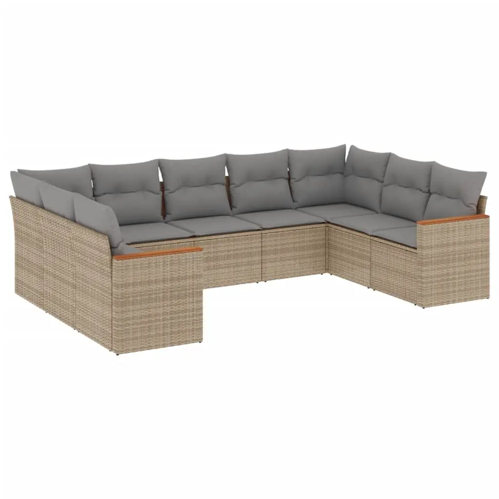 Garden Sofa Set 9 Piece Outdoor Furniture Lounge Beige Poly Rattan Modular Patio