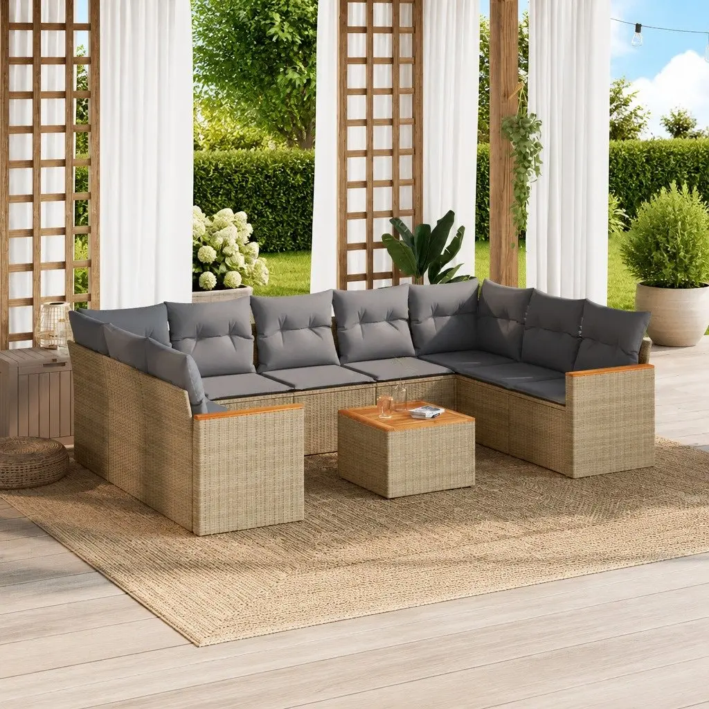 10 Piece Garden Sofa Set Outdoor Furniture Beige Poly Rattan with Cushions