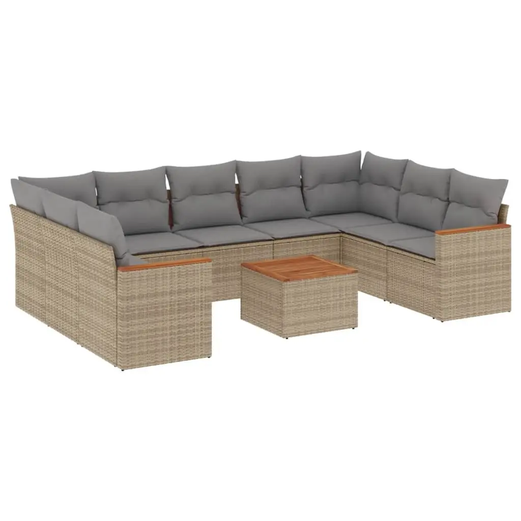 10 Piece Garden Sofa Set Outdoor Furniture Beige Poly Rattan with Cushions