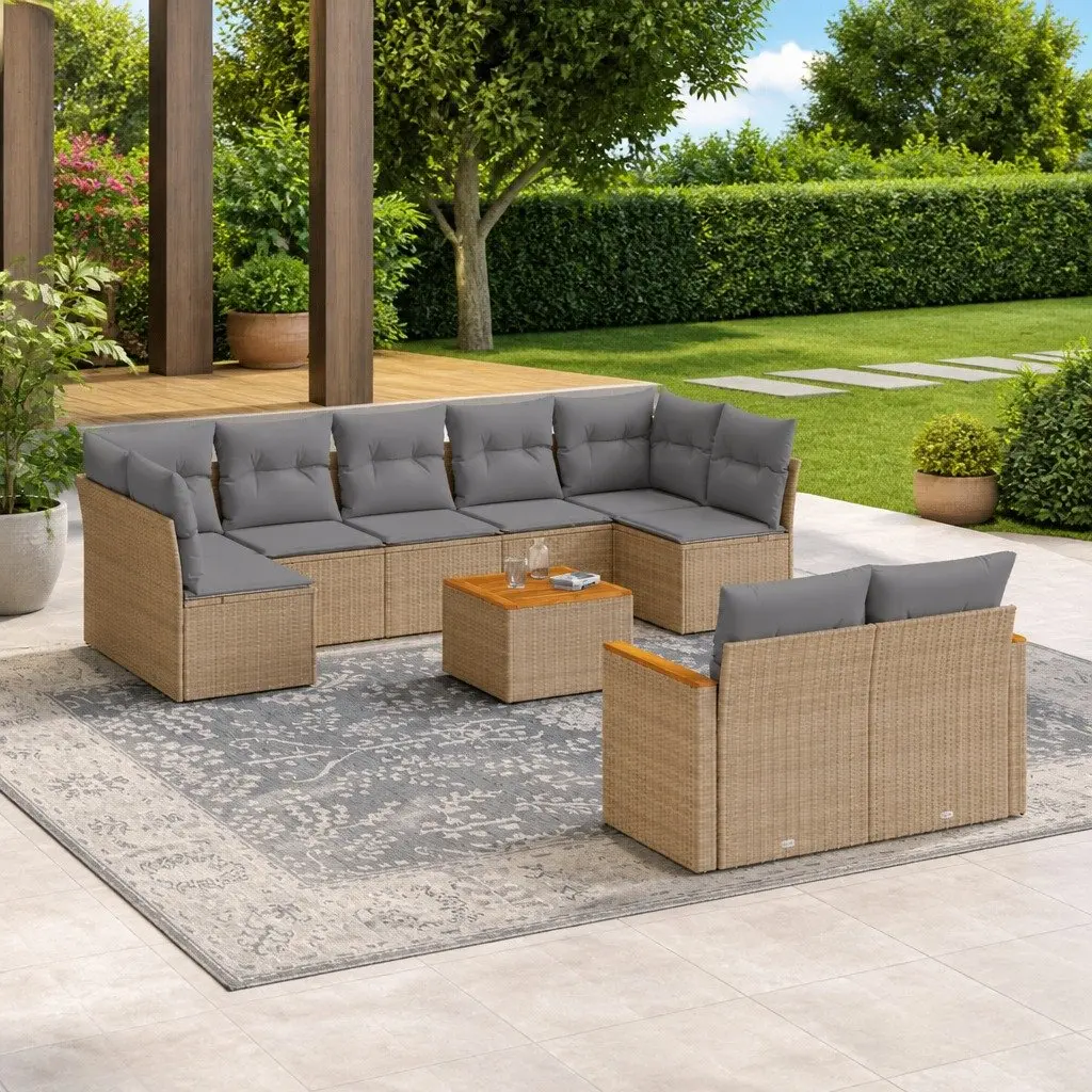 Garden Sofa Set 10 Piece Outdoor Furniture Patio Lounge Beige Rattan Modular
