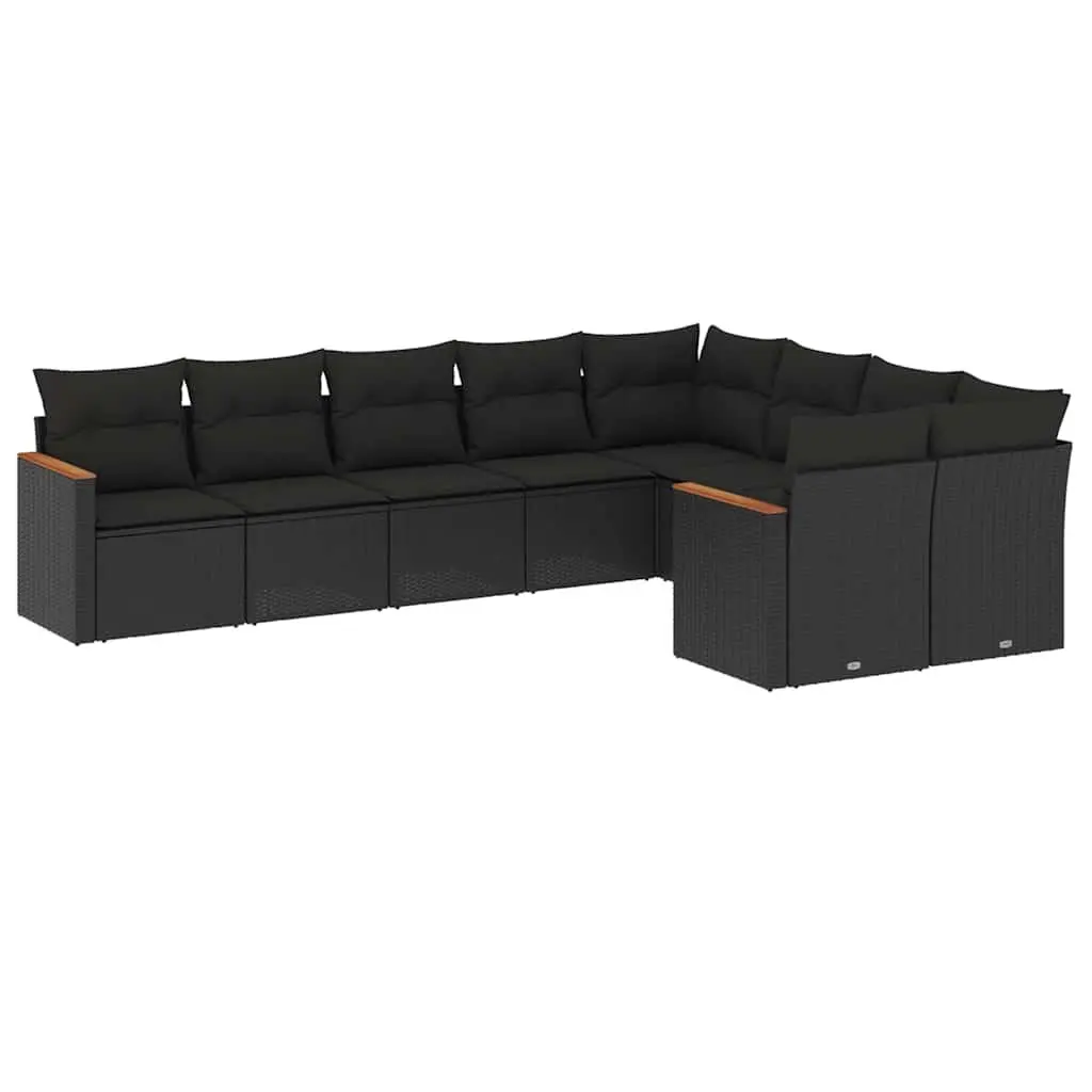 Garden Sofa Set 9 Piece Outdoor Furniture Patio Lounge Black Poly Rattan Modular