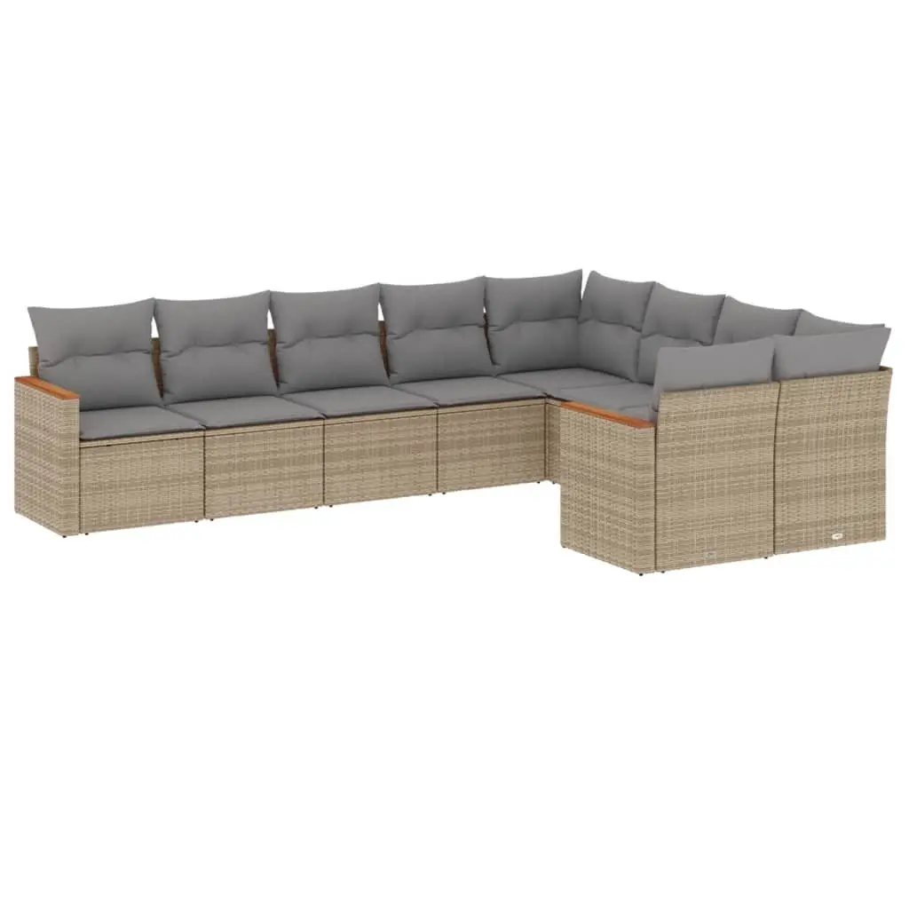 9 Piece Modular Outdoor Sofa Set Beige Poly Rattan with Storage for Patio and Garden