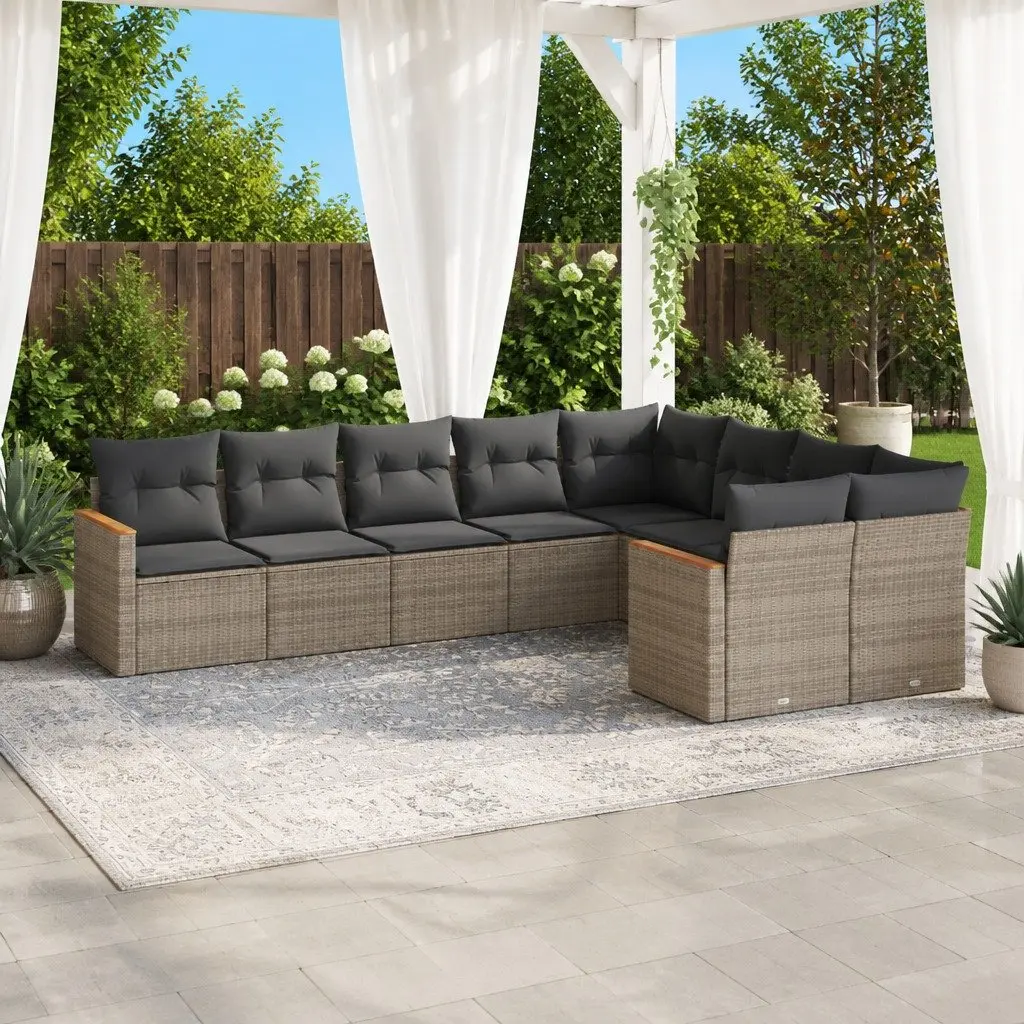 Modular Outdoor Furniture 9 Piece Grey PE Rattan Patio Sofa Set