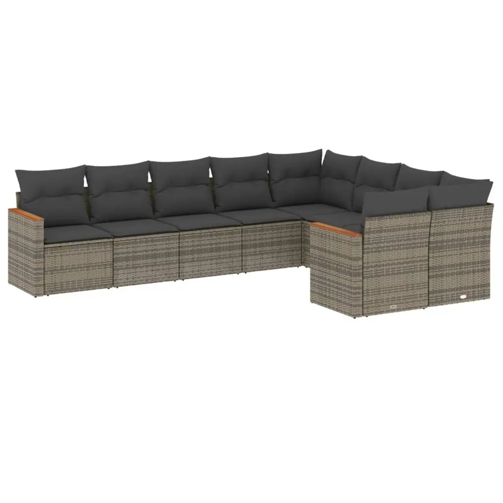 Modular Outdoor Furniture 9 Piece Grey PE Rattan Patio Sofa Set