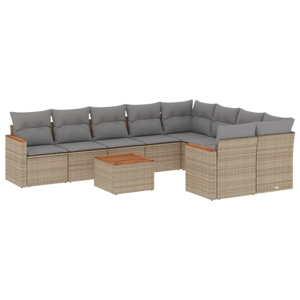 Garden Sofa Set 10 Piece Outdoor Furniture Beige Poly Rattan Patio Sectional