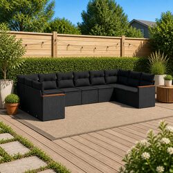 Garden Sofa Set 10 Piece Outdoor Furniture Black Poly Rattan Patio Sectional