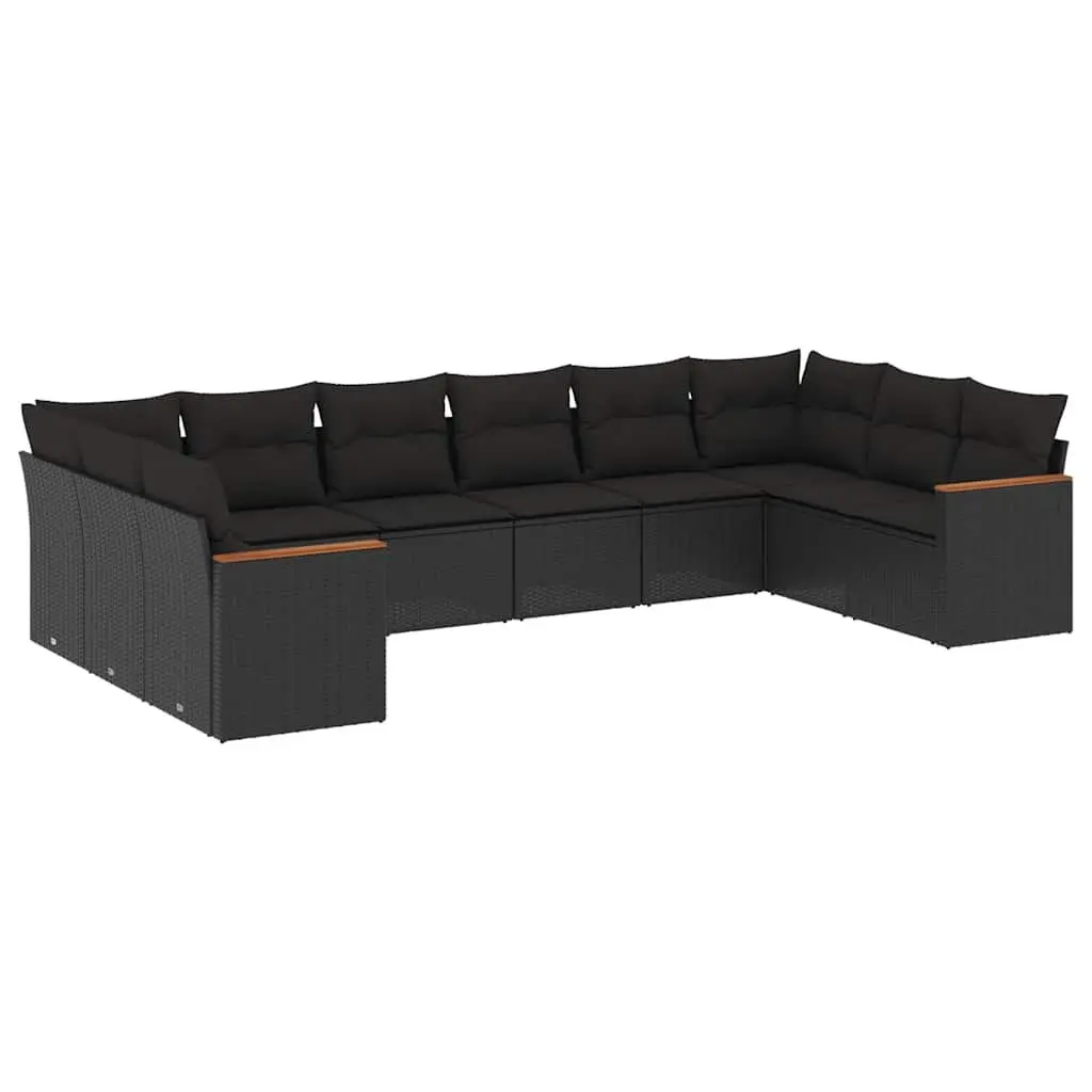 Garden Sofa Set 10 Piece Outdoor Furniture Black Poly Rattan Patio Sectional