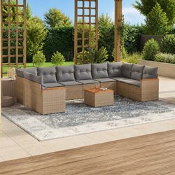Garden Sofa Set 11 Piece Outdoor Furniture Patio Beige Poly Rattan with Cushions
