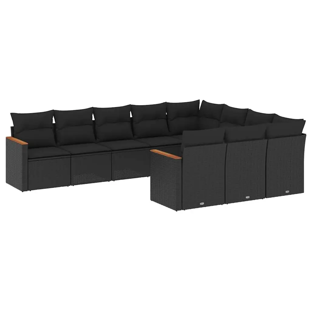 Garden Sofa Set 10 Piece Outdoor Furniture Patio Sectional with Cushions Black