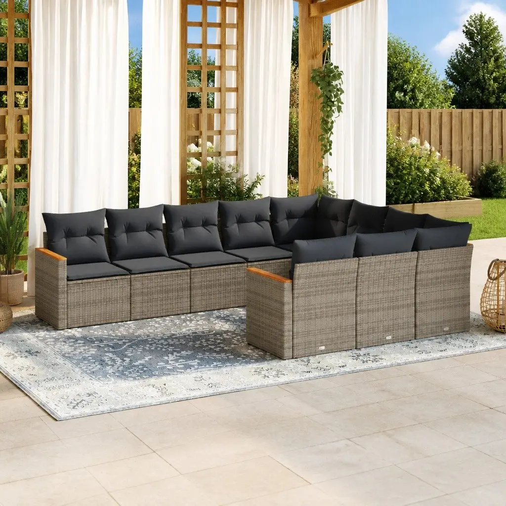 10 Piece Modular Outdoor Furniture Garden Sofa Set Grey PE Rattan
