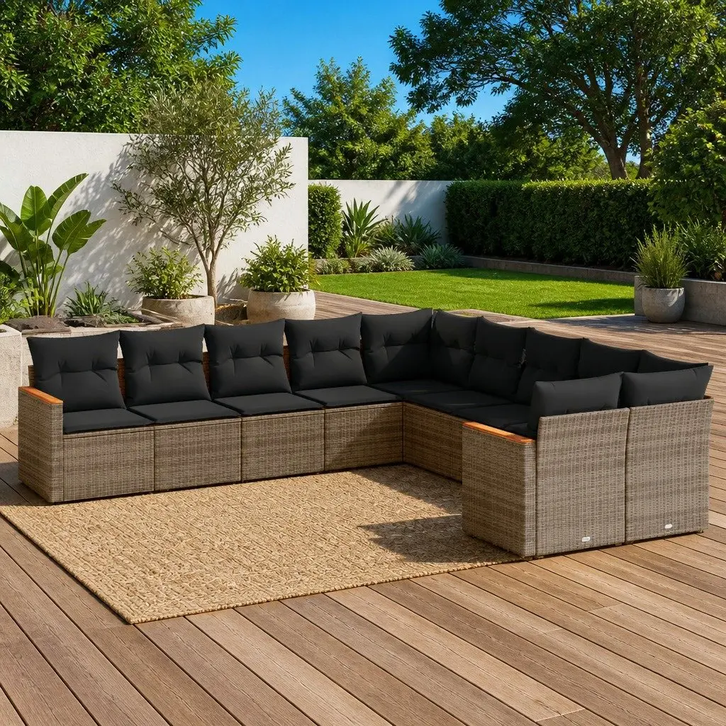 Modular Outdoor Furniture Grey Poly Rattan 10 Piece Garden Sofa Set
