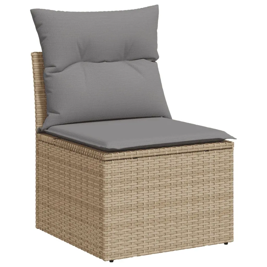 Garden Sofa Set 11 Piece Outdoor Furniture Patio Beige Poly Rattan with Storage