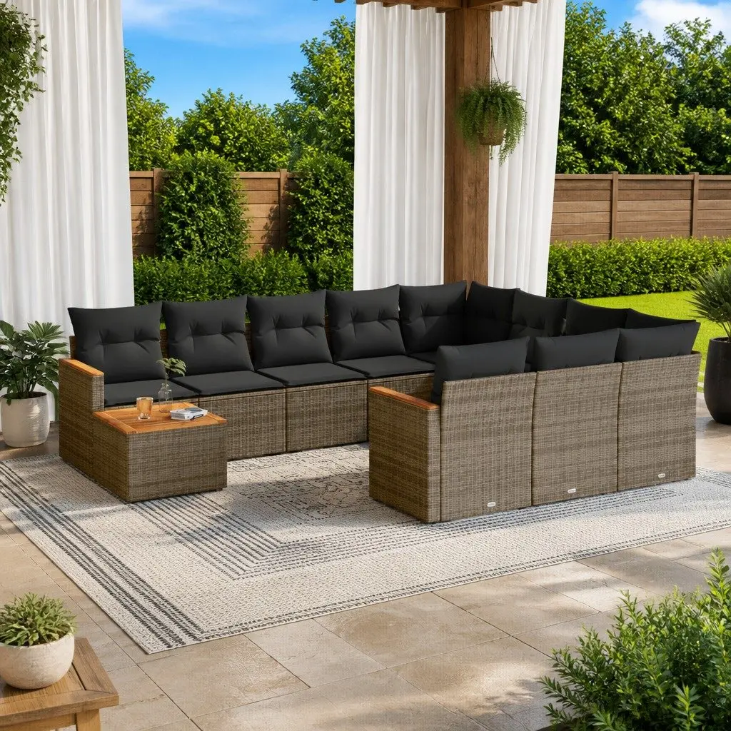 Garden Sofa Set Modular 11 Piece Grey Poly Rattan Outdoor Furniture