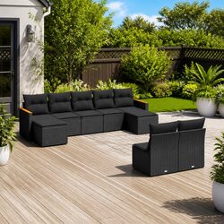 Friendly 9-Piece Black Rattan Sofa Set for Your Outdoors