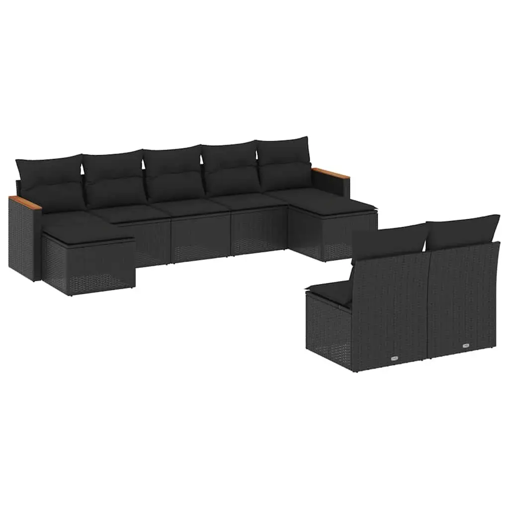Garden Sofa Set 9 Piece Black Outdoor Patio Furniture Modular Rattan Seating